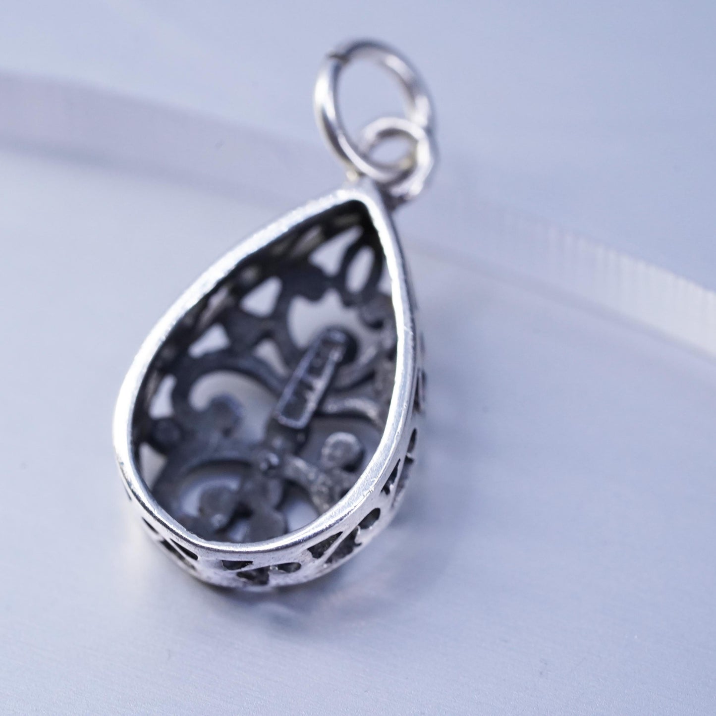 Vintage sterling 925 silver handmade filigree teardrop pendant charm