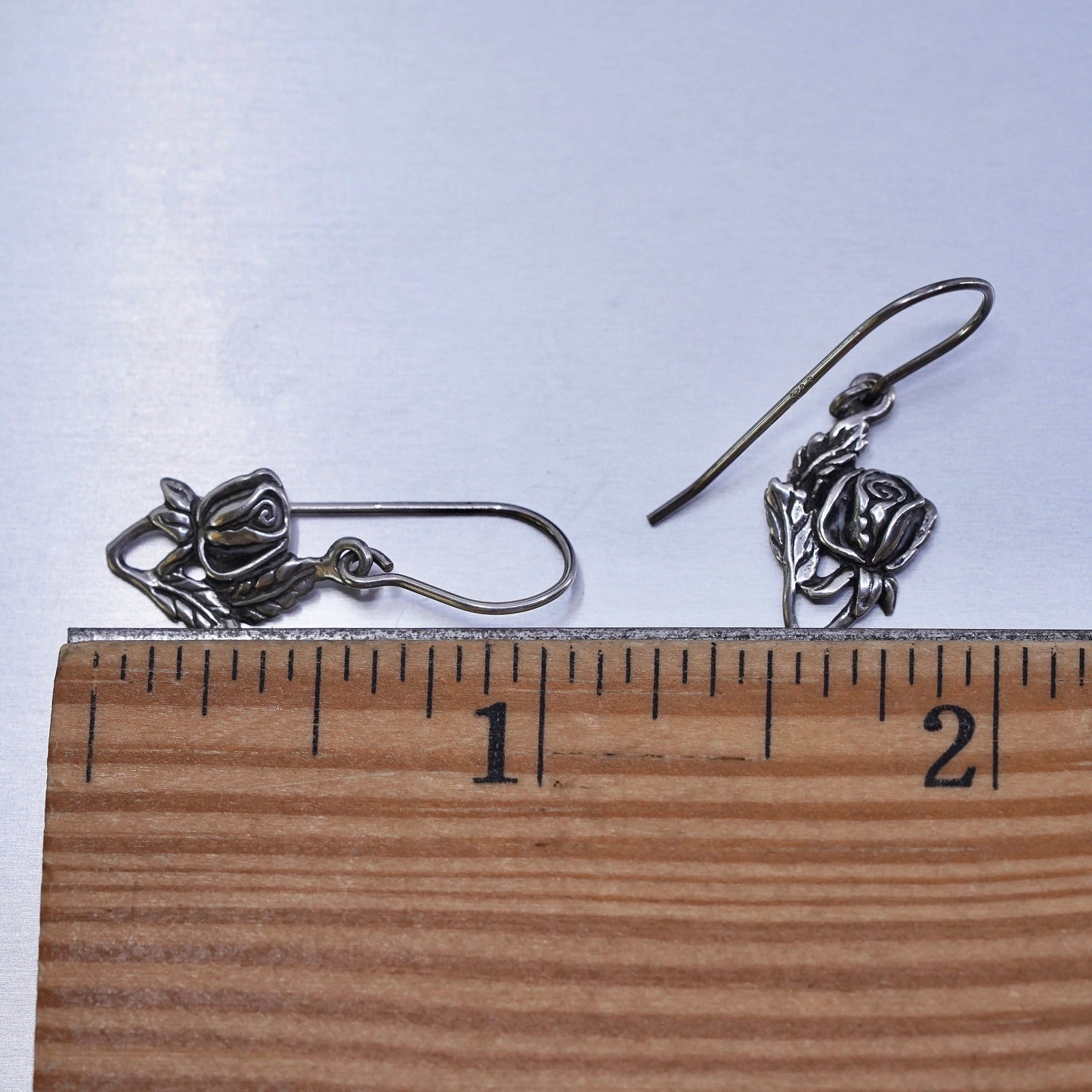 Vintage sterling 925 silver handmade rose flower earrings