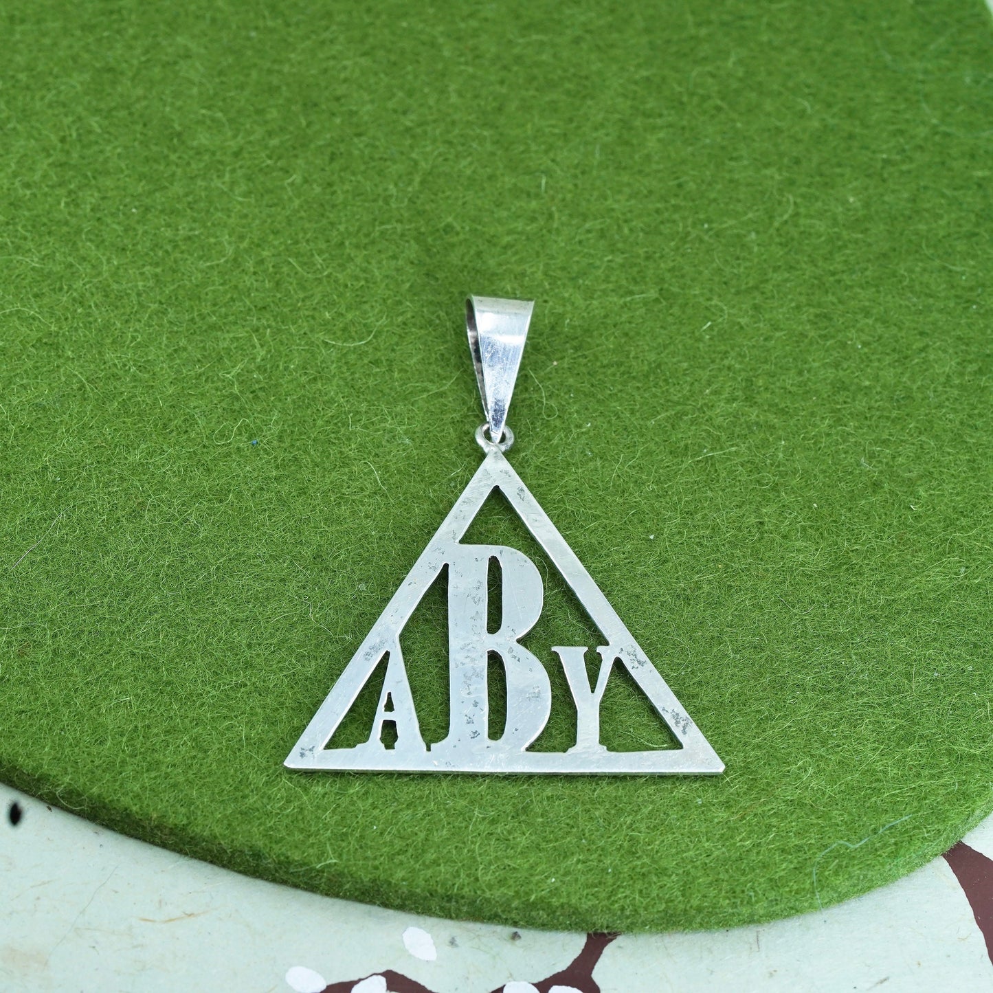 Vintage Sterling silver handmade triangle pendant, 925 name monogram ABY