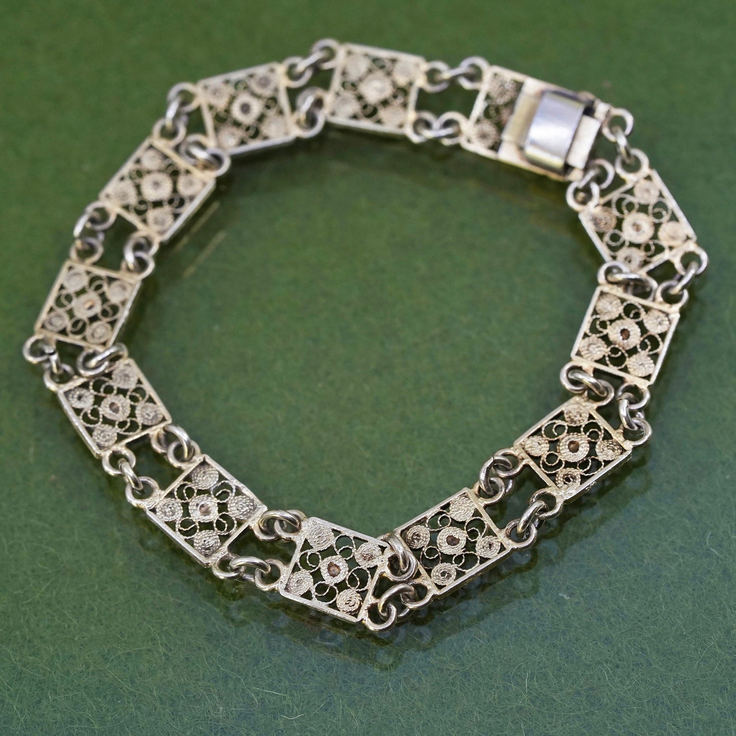 6.5", vintage Italian sterling silver bracelet, 800 filigree flower link chain