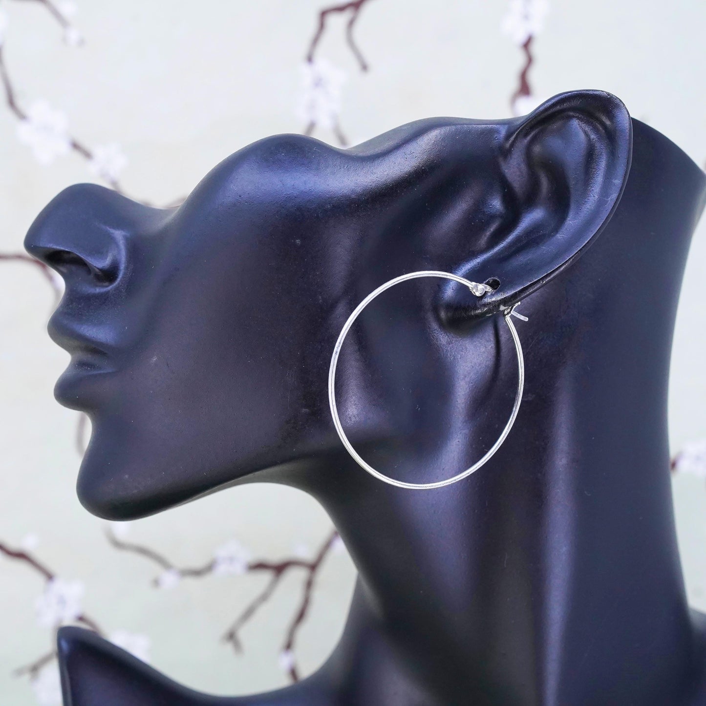 1.75” Vintage sterling silver loop earrings, fashion minimalist primitive hoops