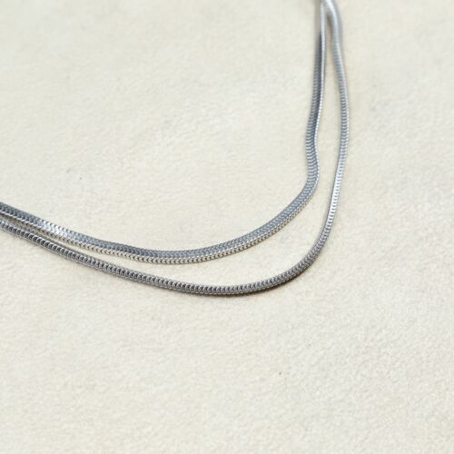 16", 2mm, Vintage double strands sterling silver snake necklace, 925 chain