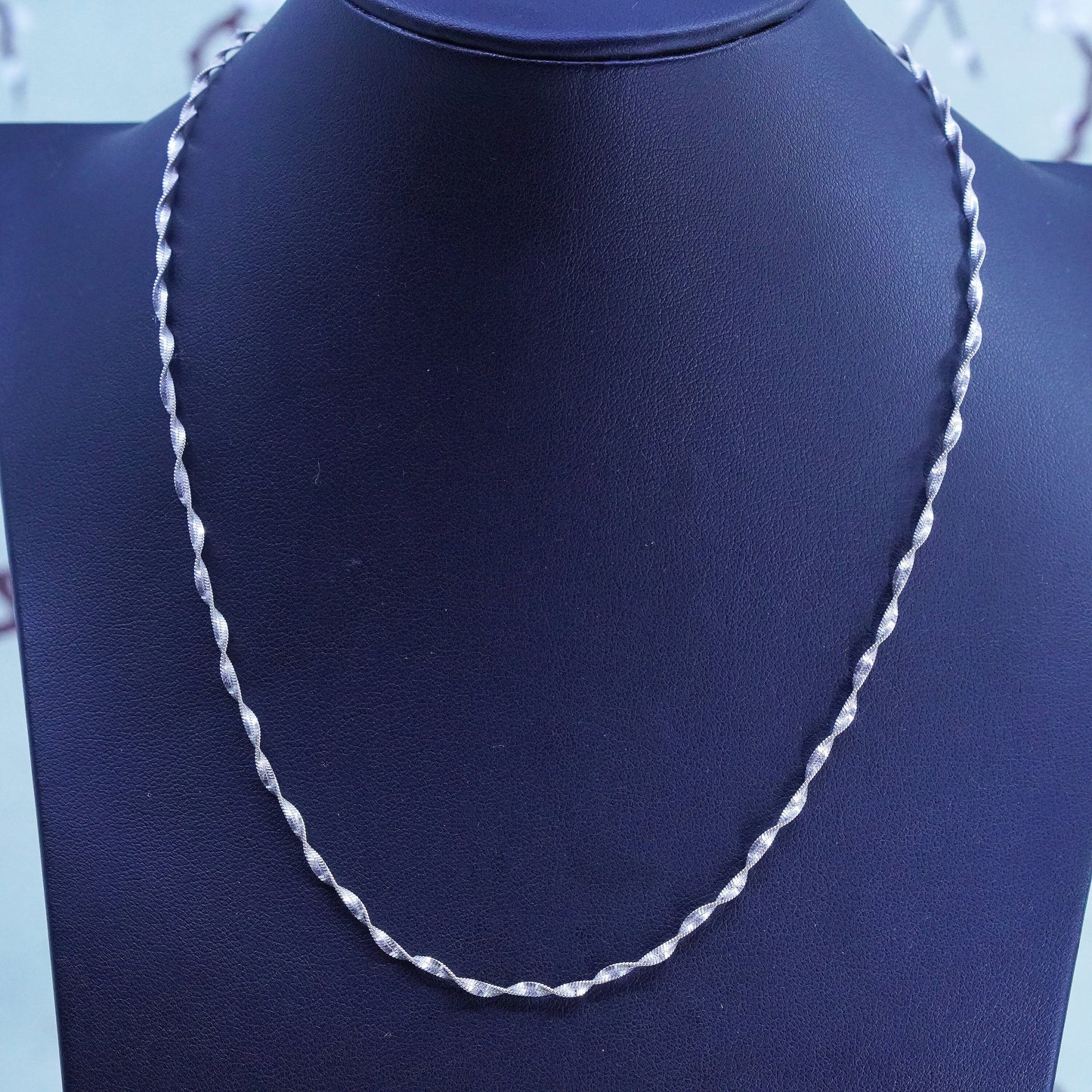 18”, 2mm, vintage Sterling silver necklace, 925 twisted herringbone chain