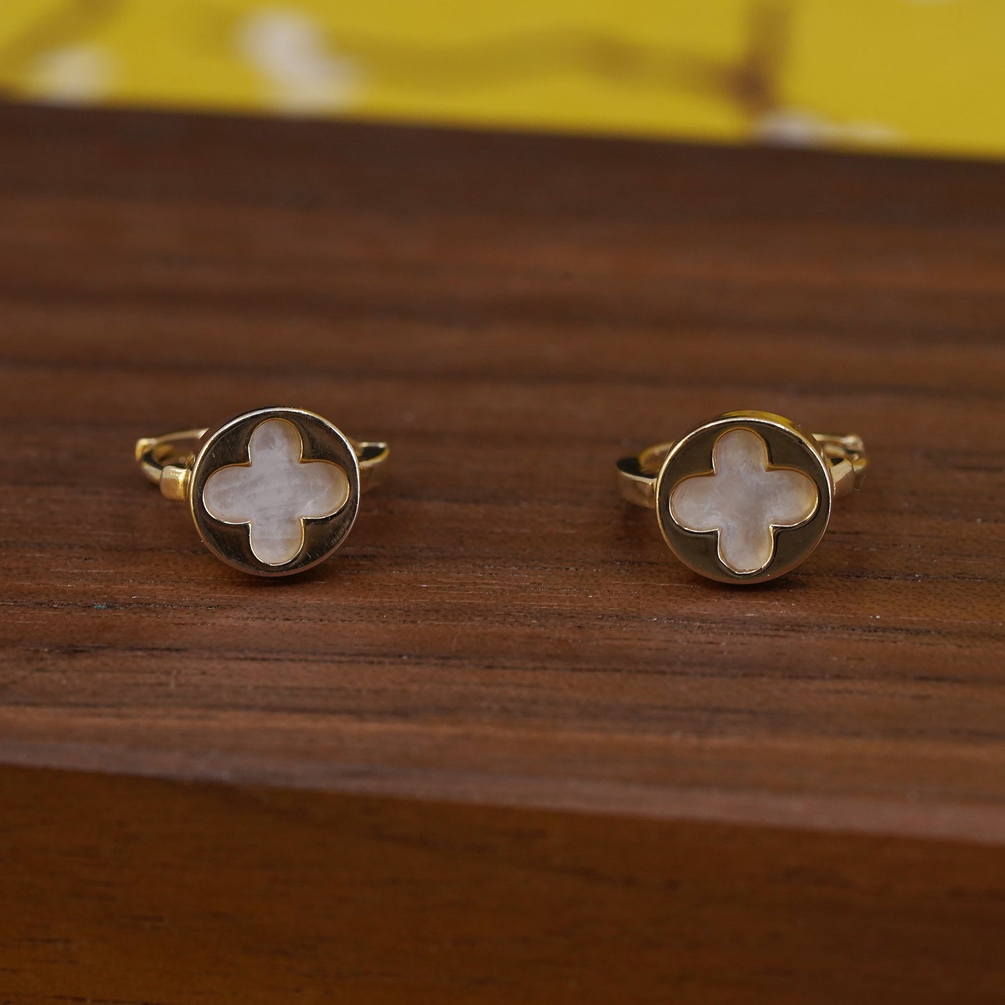 0.5", vermeil gold Sterling silver earrings, 925 huggie hoops mother of pearl
