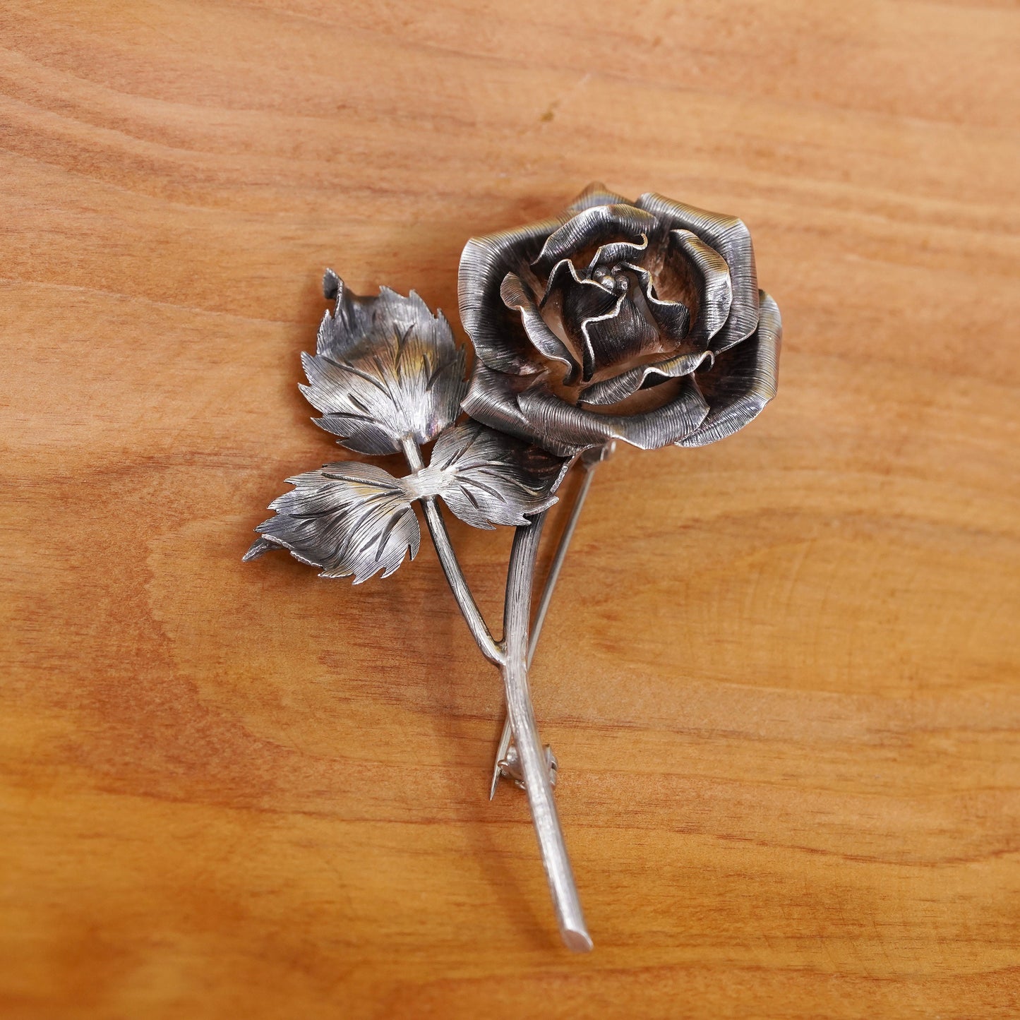 Vintage Mexican handmade sterling 925 silver rose flower brooch