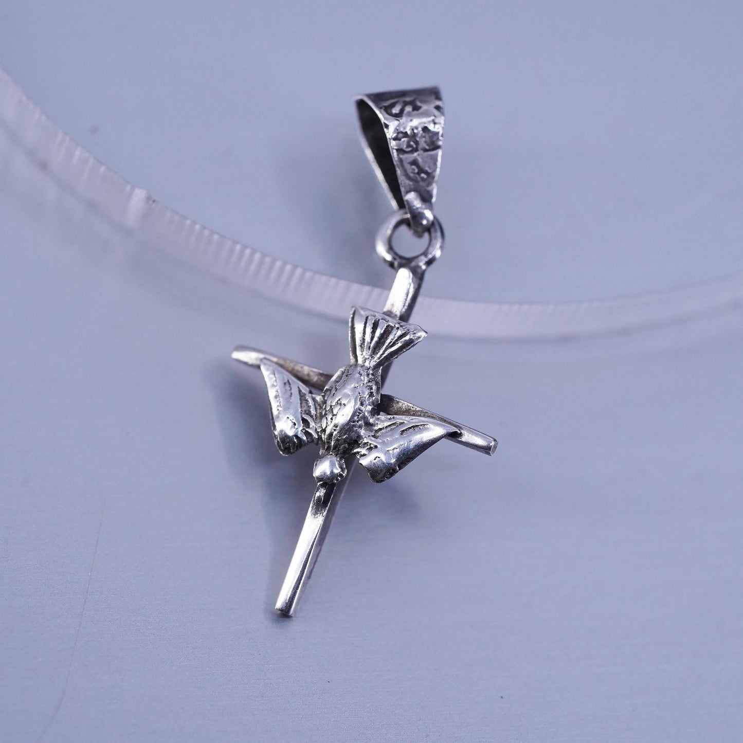 Vintage sterling 925 silver cross pendant with dove bird