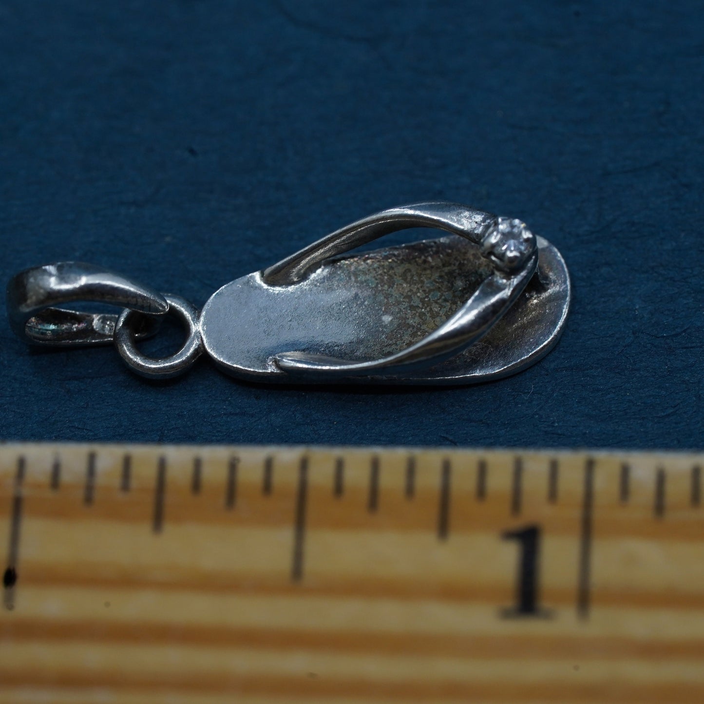 Vintage Sterling silver handmade pendant, 925 sandal flip flop with diamond