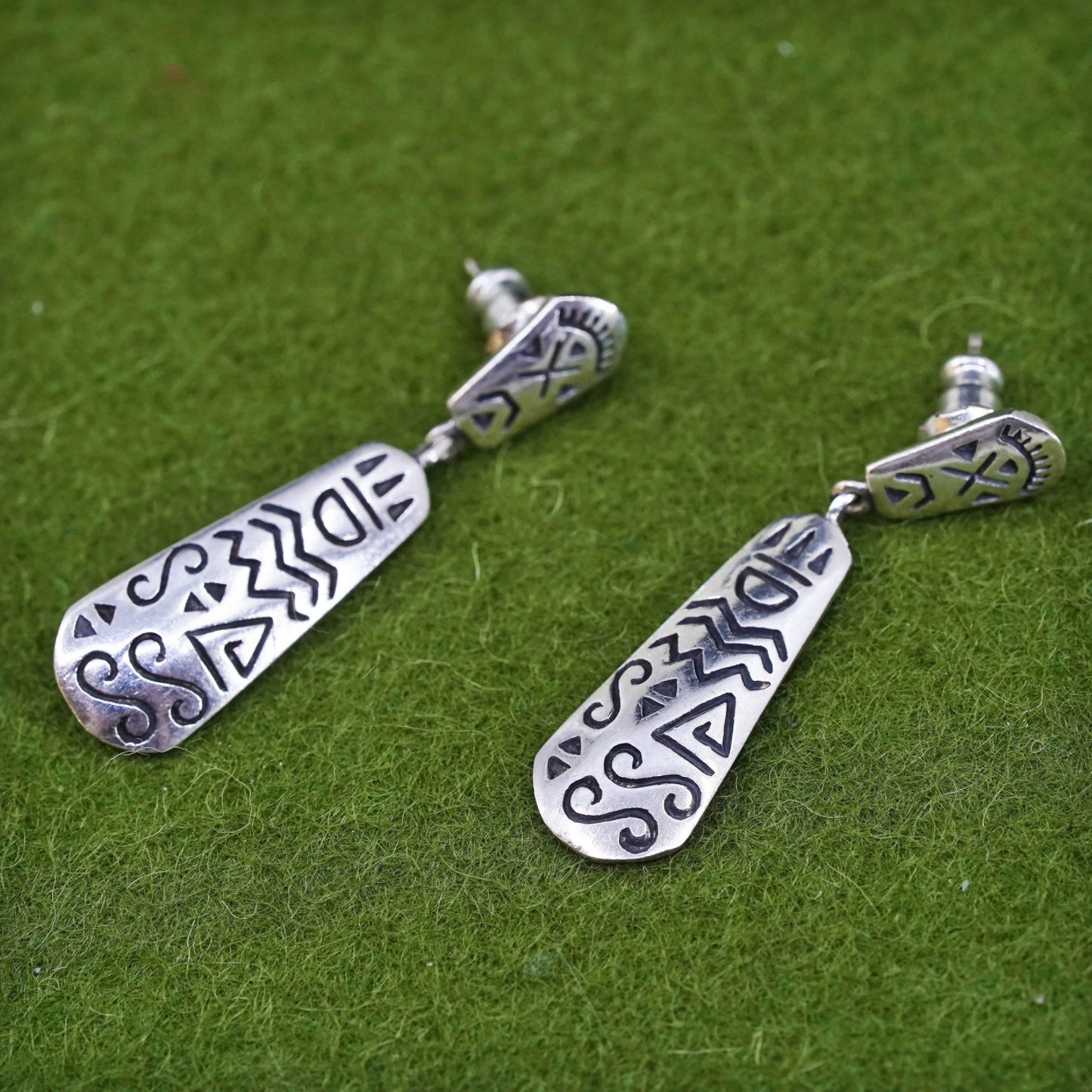 Native American Sterling Silver Earrings PRECIV Marked Door Knocker Dangle