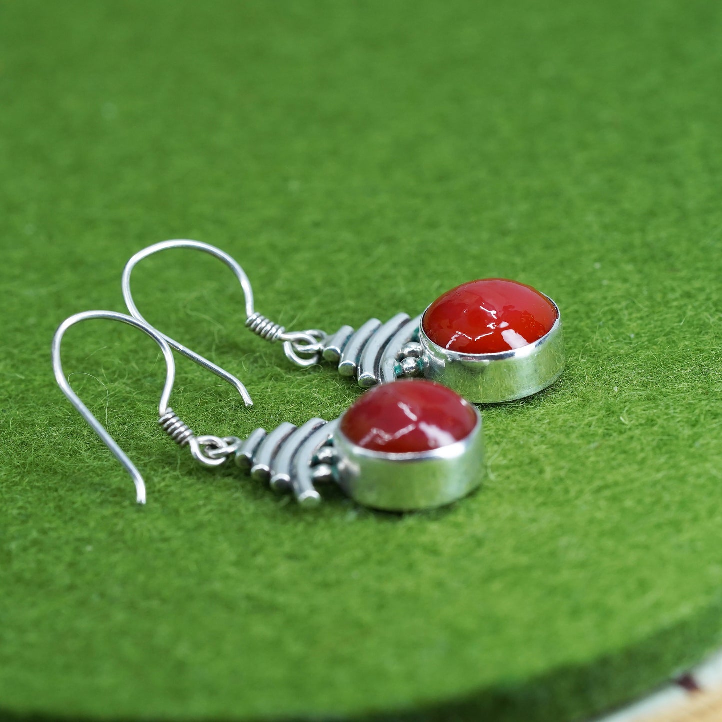 Vintage Sterling 925 silver handmade earrings with red onyx drops