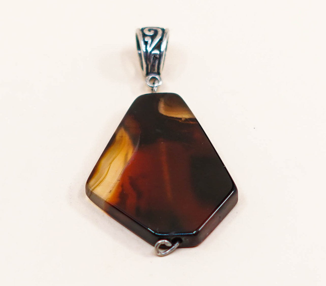 VTG sterling silver handmade pendant, solid 925 silver with amber