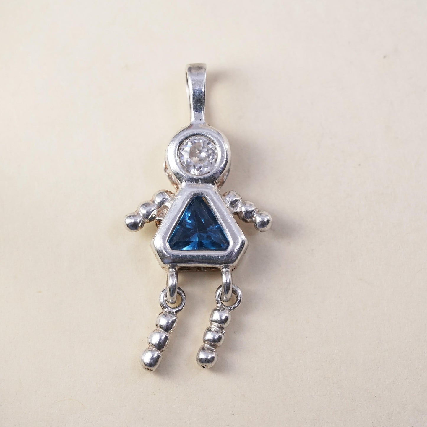 Vintage sterling 925 silver birthstone pendant with topaz girl figure charm