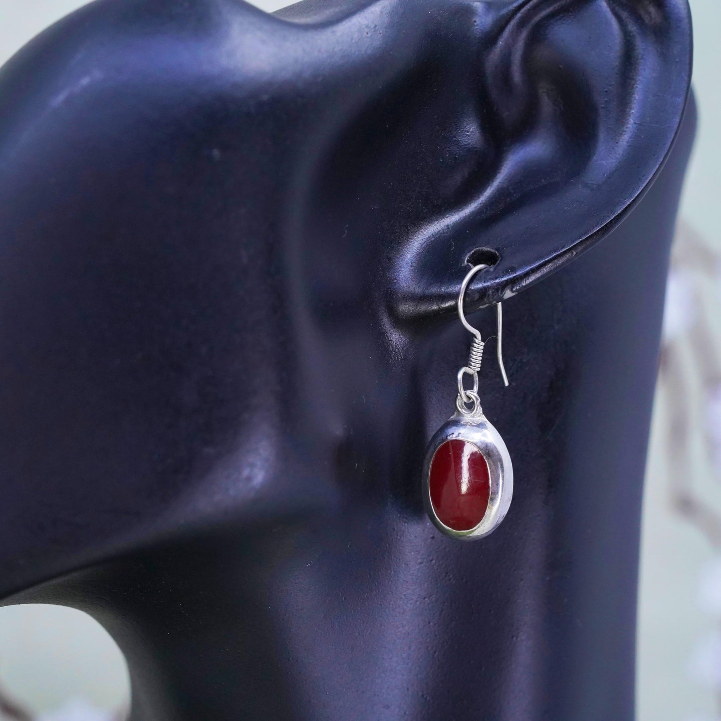 Vintage Mexican Sterling 925 silver handmade earrings with red jasper drops