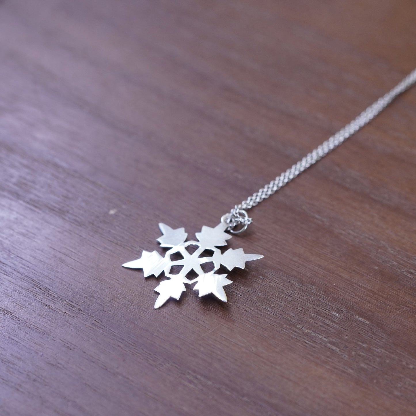 18”, Sterling silver handmade necklace, 925 box chain with snowflake pendant