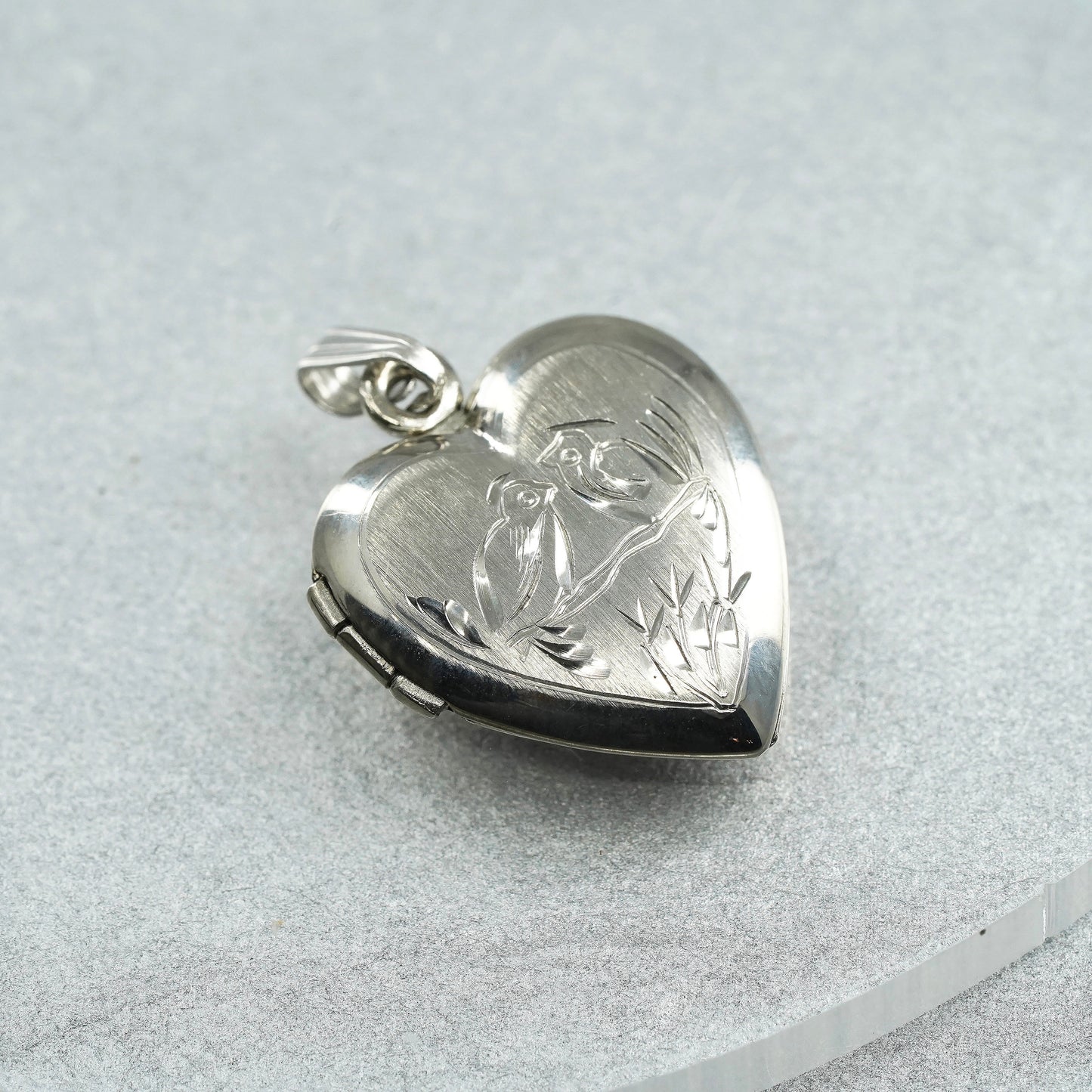 Sterling silver handmade charm, lovebirds 925 heart photo locket “Love Dale"