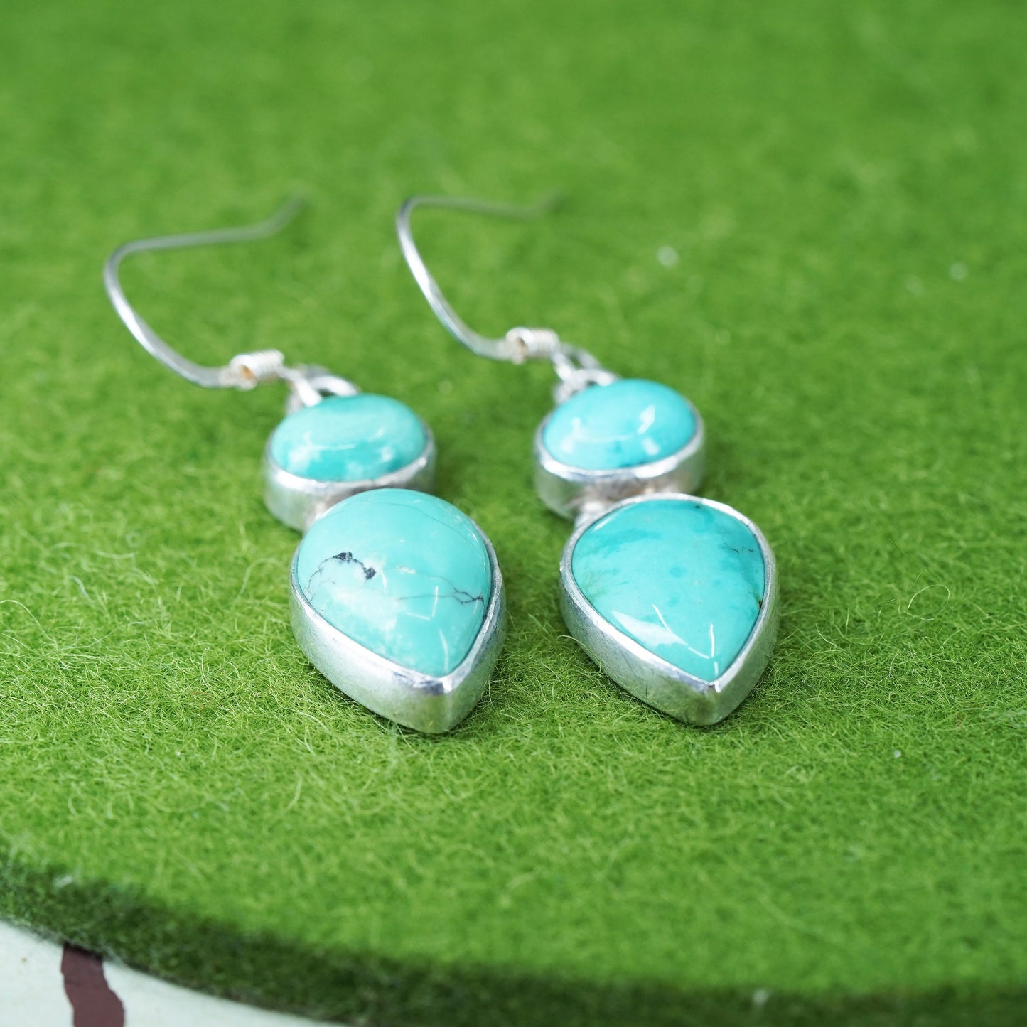 Southwestern sterling silver 925 handmade earrings with teardrop turquoise