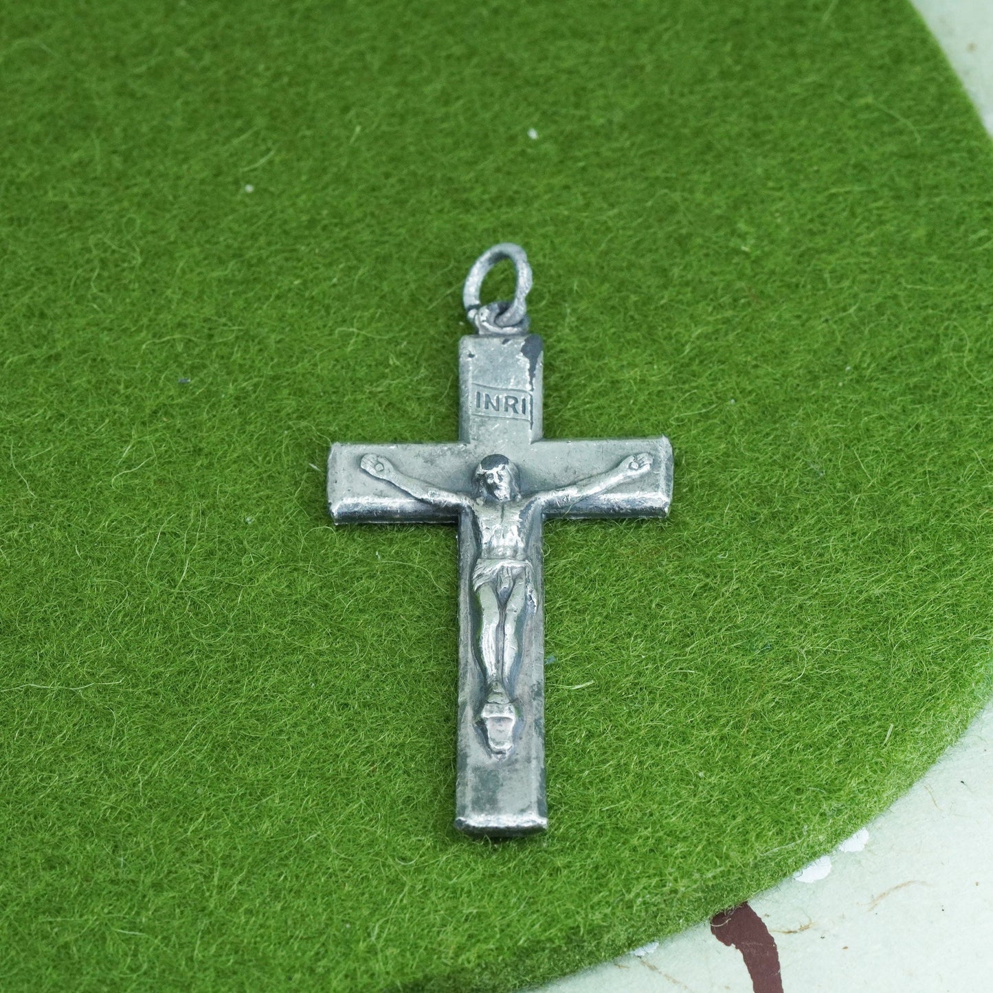 Vintage INRI Sterling silver filigree pendant, 925 cross charm with Jesus