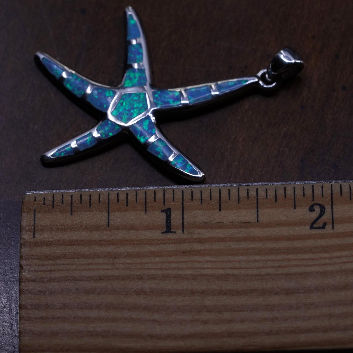 vintage sterling 925 silver handmade star starfish pendant with opal inlay