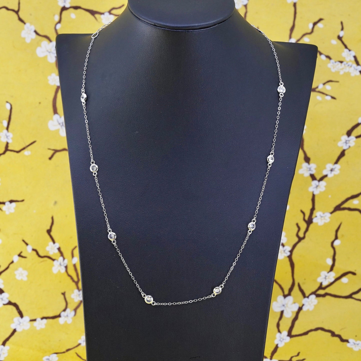 18+4” 2mm, vintage Sterling silver necklace, 925 chain with Cz details