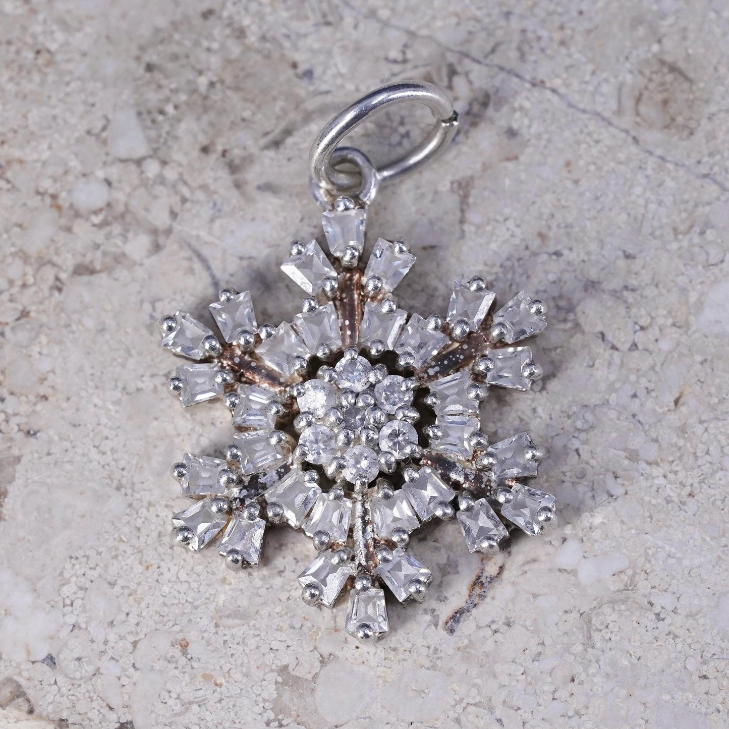 Vintage Sterling 925 silver snowflake pendant with cluster cz