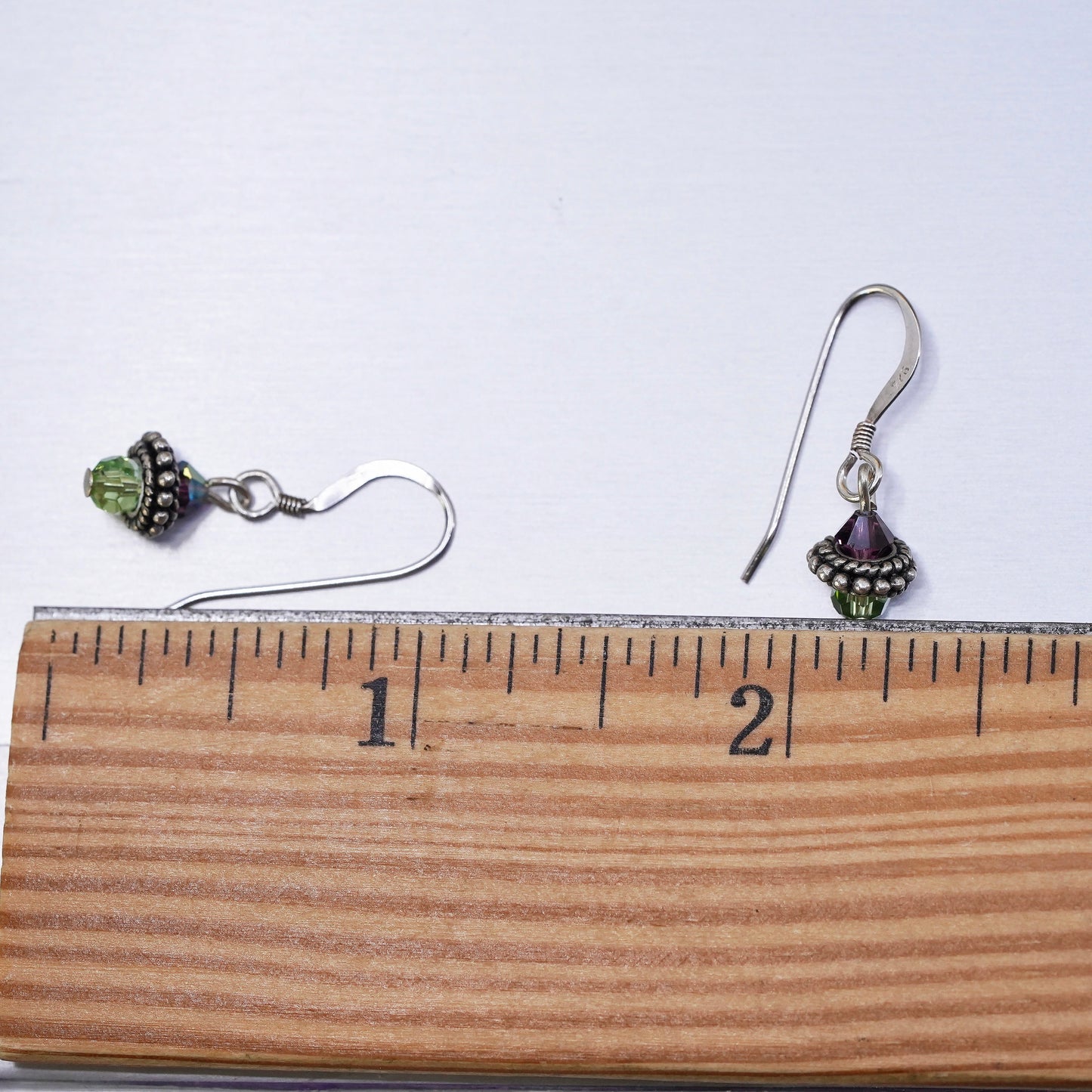 Vintage Sterling 925 silver handmade earrings with peridot drops