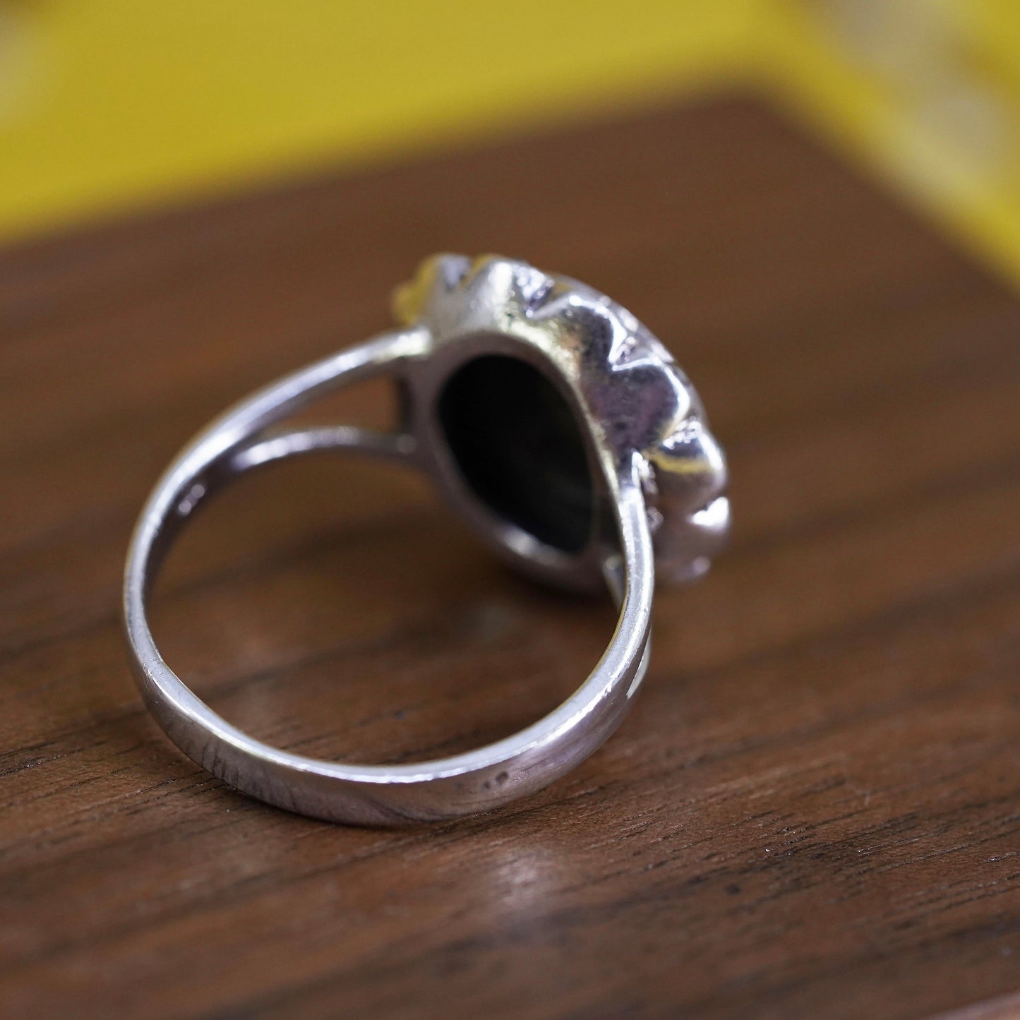 Size 9.25, Sterling 925 silver handmade ring with black onyx and marcasite