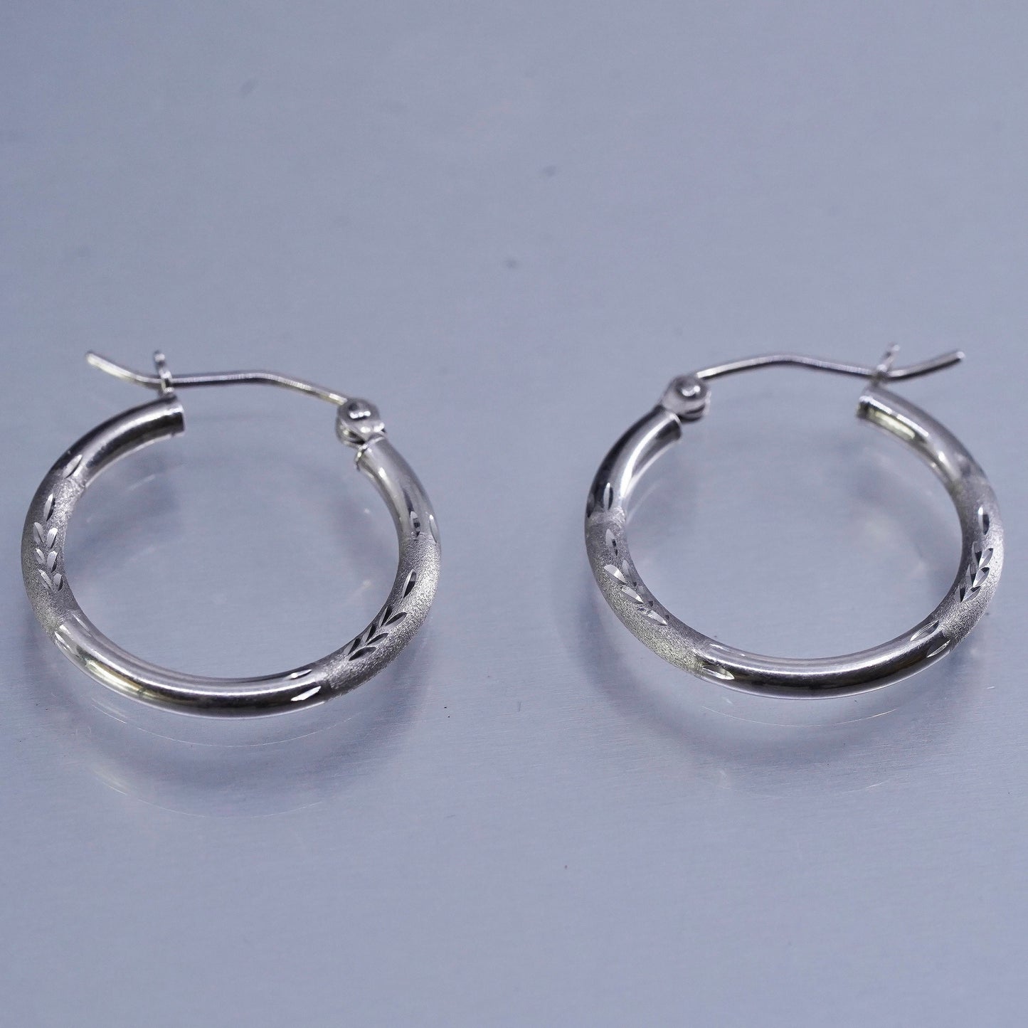 0.75”, vintage Sterling silver handmade earrings, textured 925 hoops