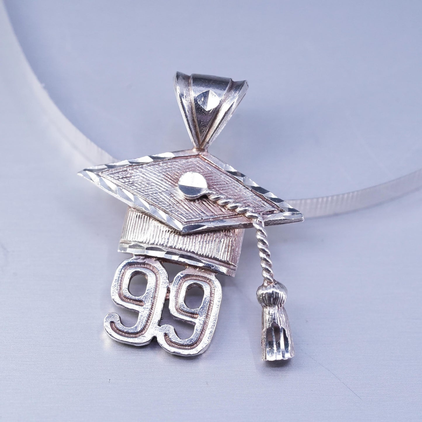 Vintage Sterling silver charm, 925 graduation trencher cap and number 99