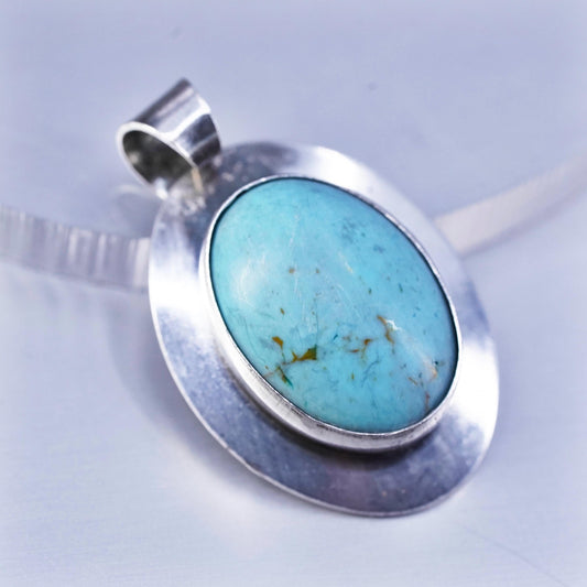 antique southwestern sterling 925 silver oval pendant with turquoise