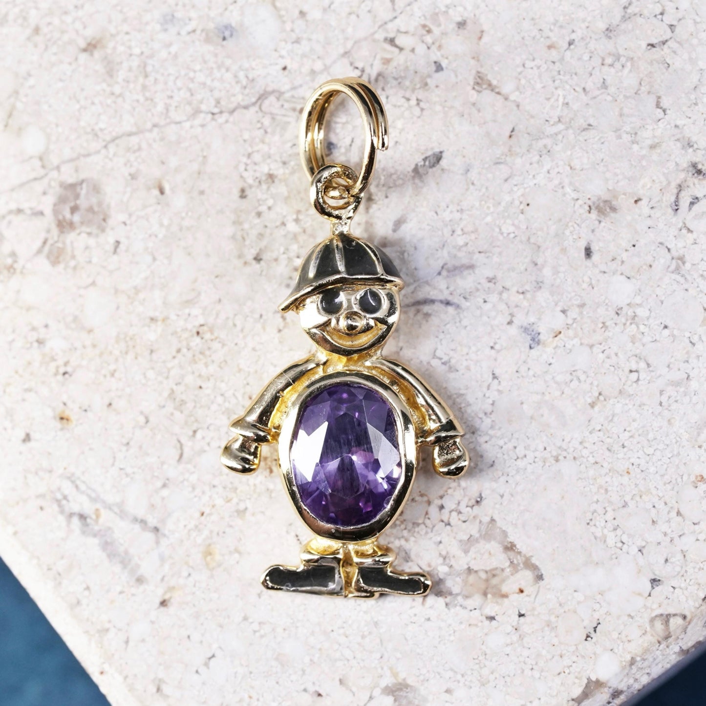 vermeil gold over sterling silver birthstone pendant, 925 boy figure amethyst