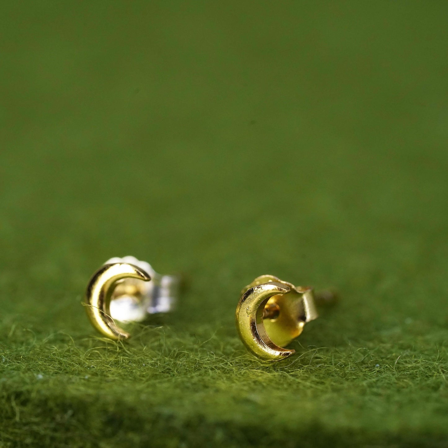 Vintage vermeil gold over sterling 925 silver moon studs, earrings