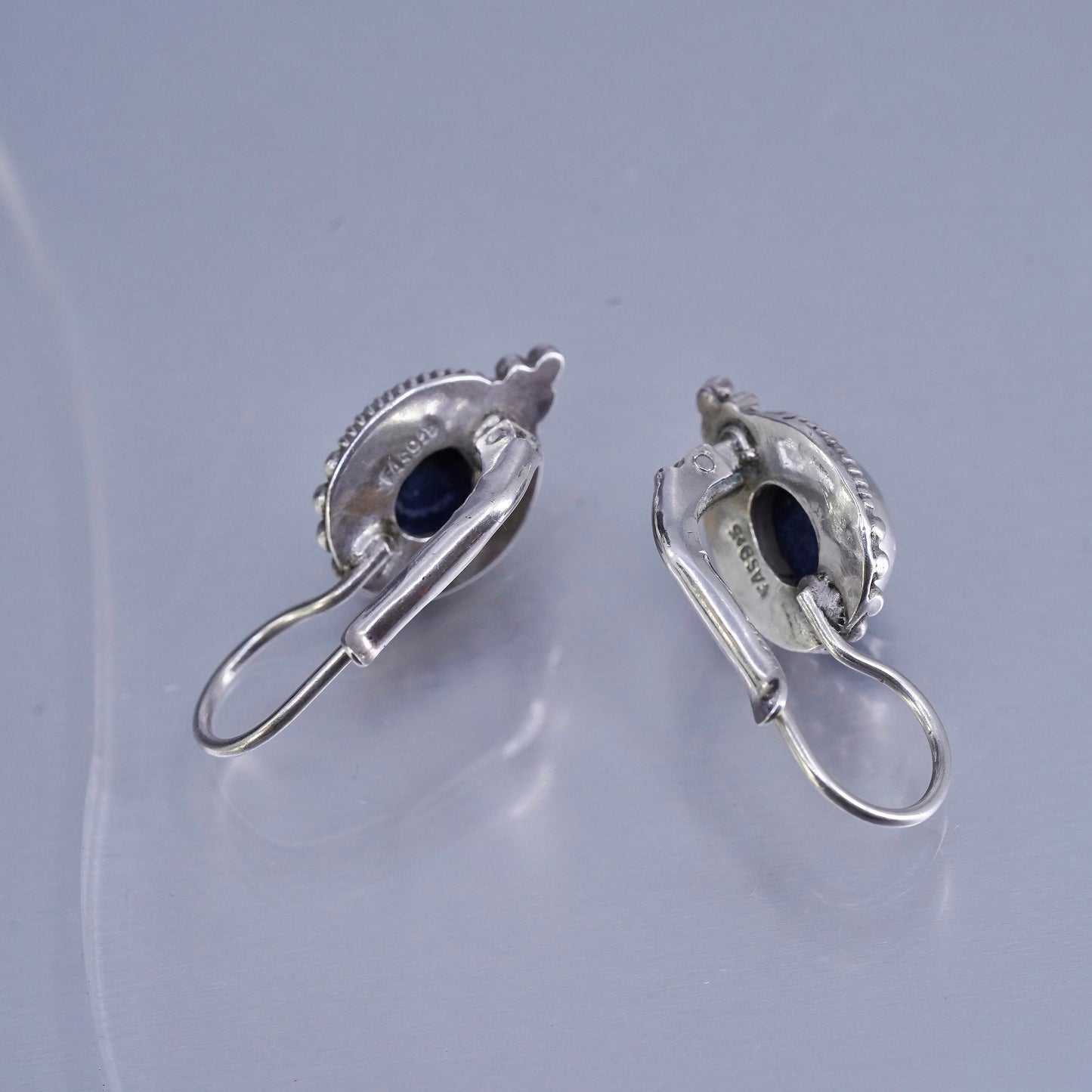 Vintage Sterling 925 silver handmade earrings with oval lapis lazuli