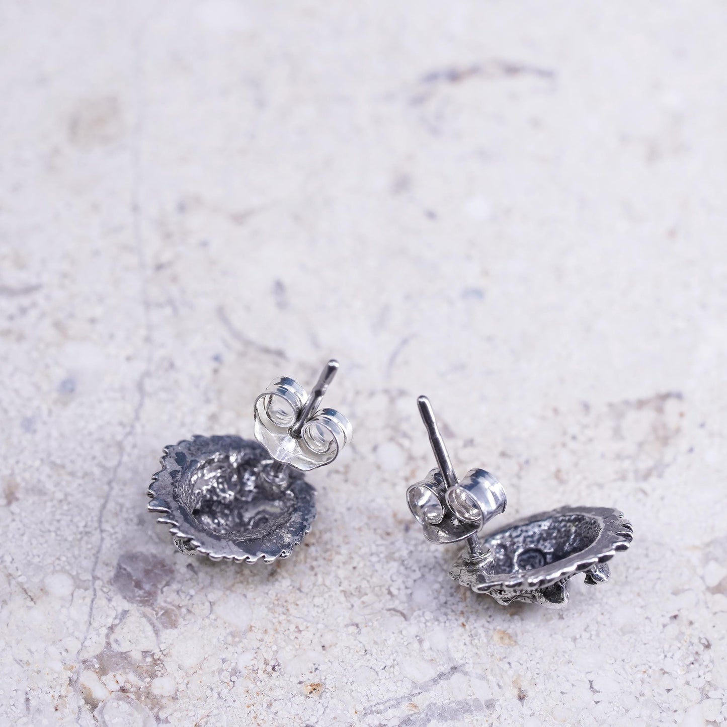 Vintage Sterling silver handmade studs, 925 silver lion cat kitty earrings