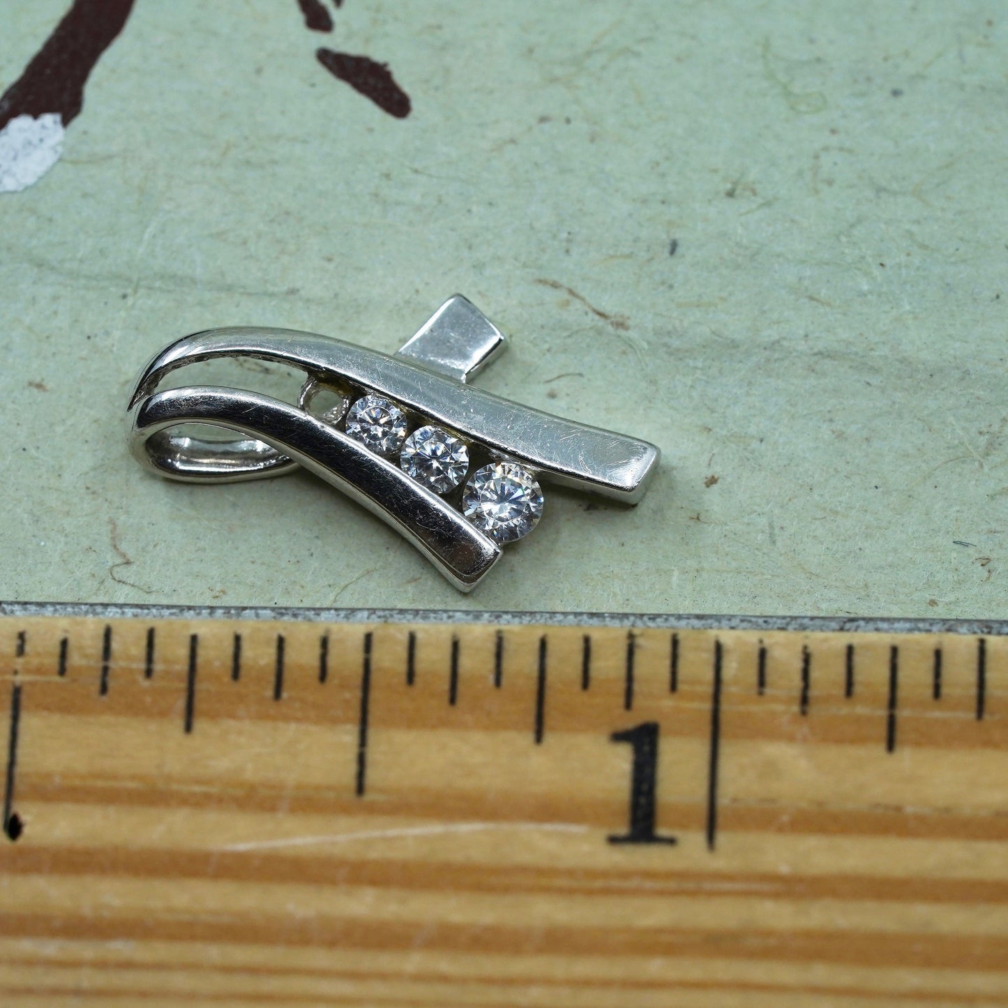 Vintage sterling silver cz crystal pendant, 925 silver pendant