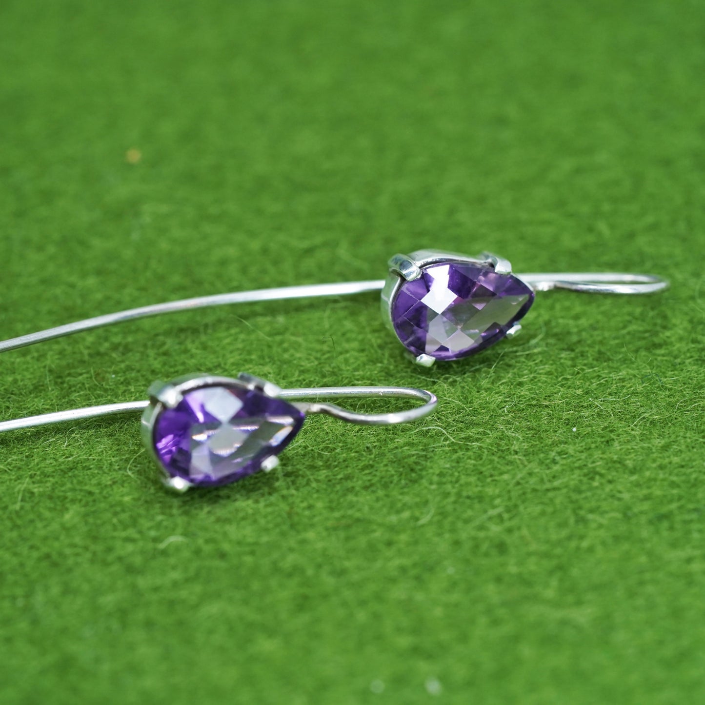 Vintage sterling silver handmade earrings, 925 teardrop with amethyst