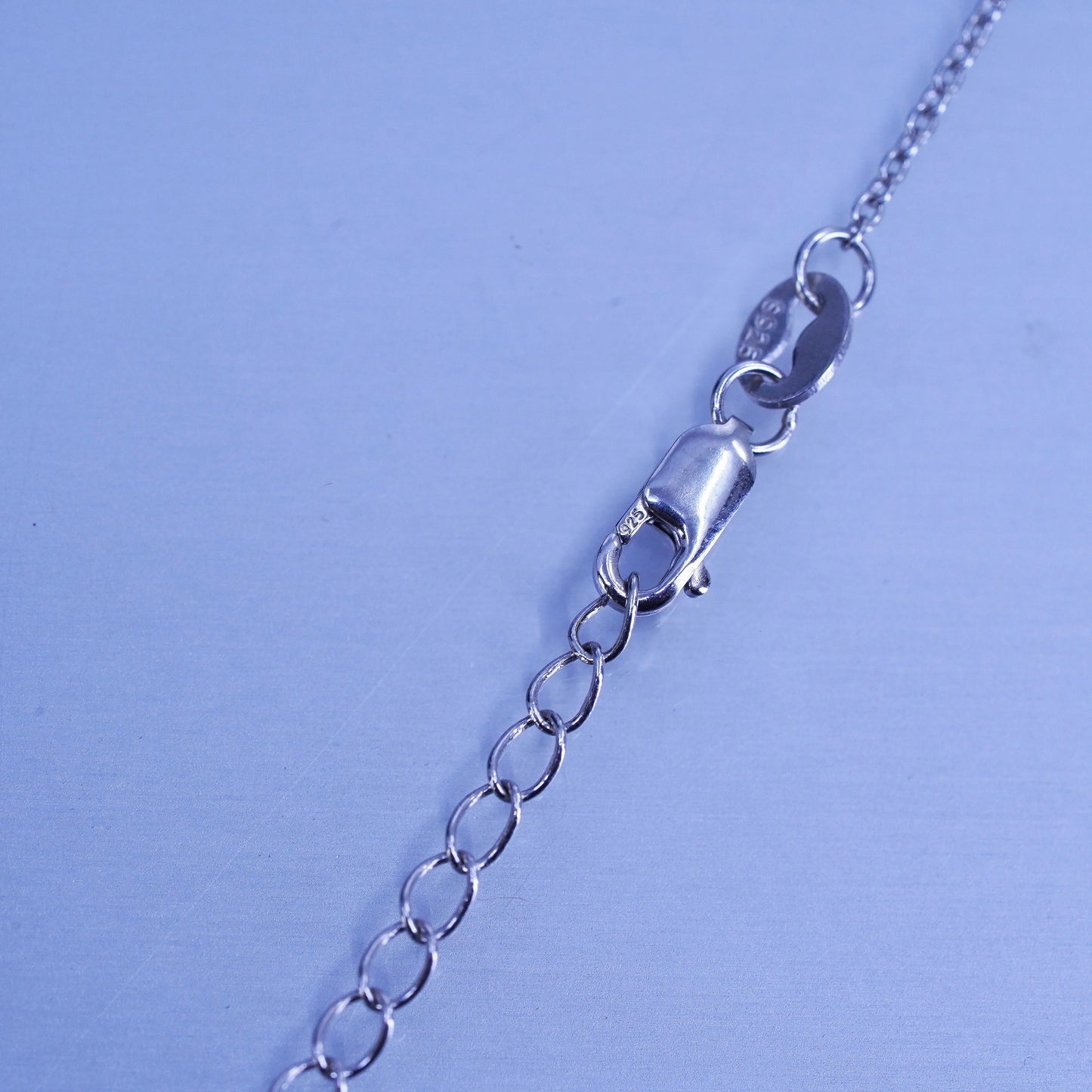 18+2”, Sterling 925 silver circle chain necklace with blue crystal pendant