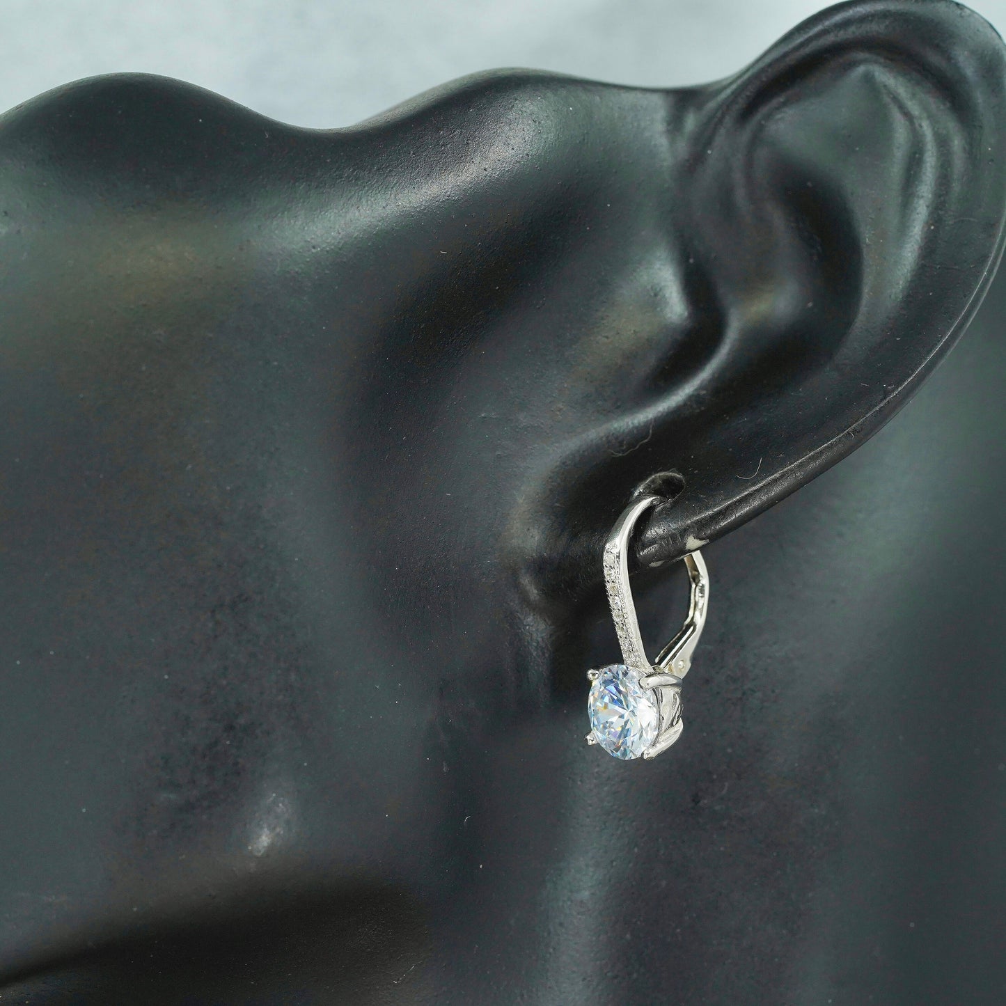 Vintage Sterling 925 silver earrings with wavy dangle and Cz