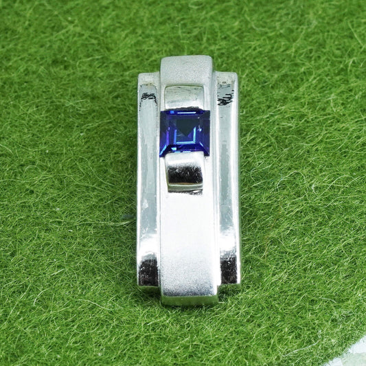 Vintage modern matte sterling 925 silver pendant with square sapphire