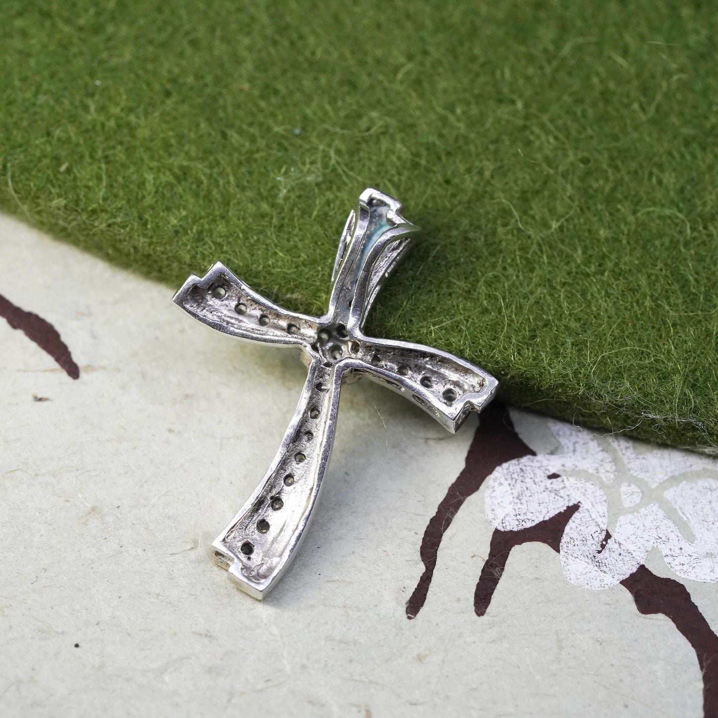 Vintage sterling silver pendant, 925 cross handmade pendant with Cz