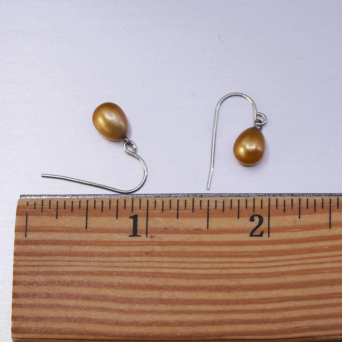 Vintage Sterling silver handmade earrings, 925 hooks with golden pearl drops