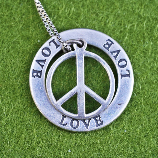 20", Sterling silver necklace, 925 peace pendant circle chain, CND symbol Love