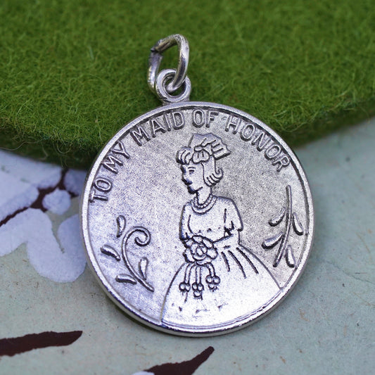 sterling silver graduation pendant, 925 circle tag charm “to my maid of honor”