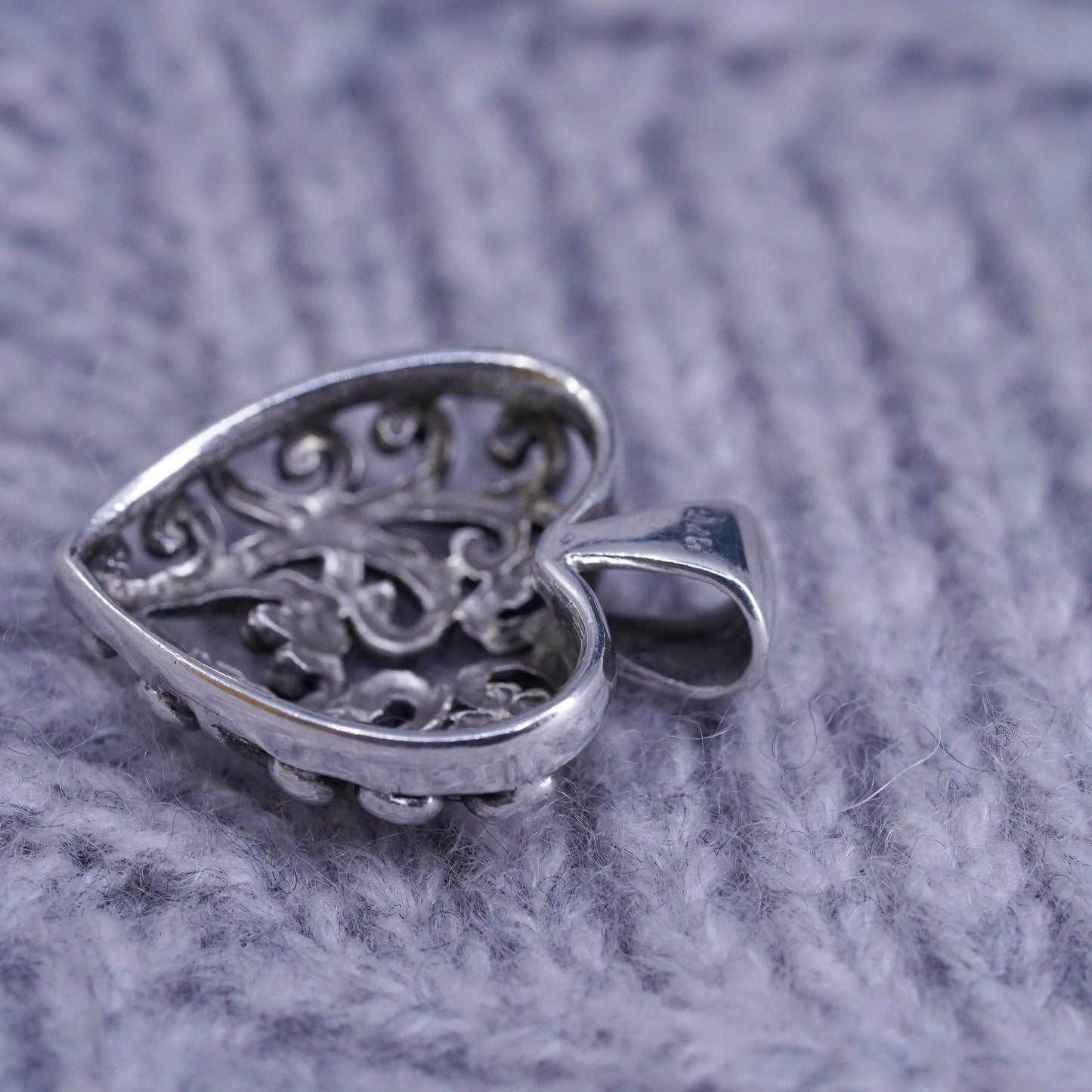 Vintage Sterling silver handmade pendant, 925 filigree heart