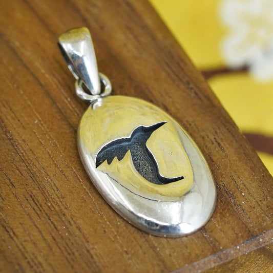 Vintage sterling silver pendant, 925 hummingbird bird tag