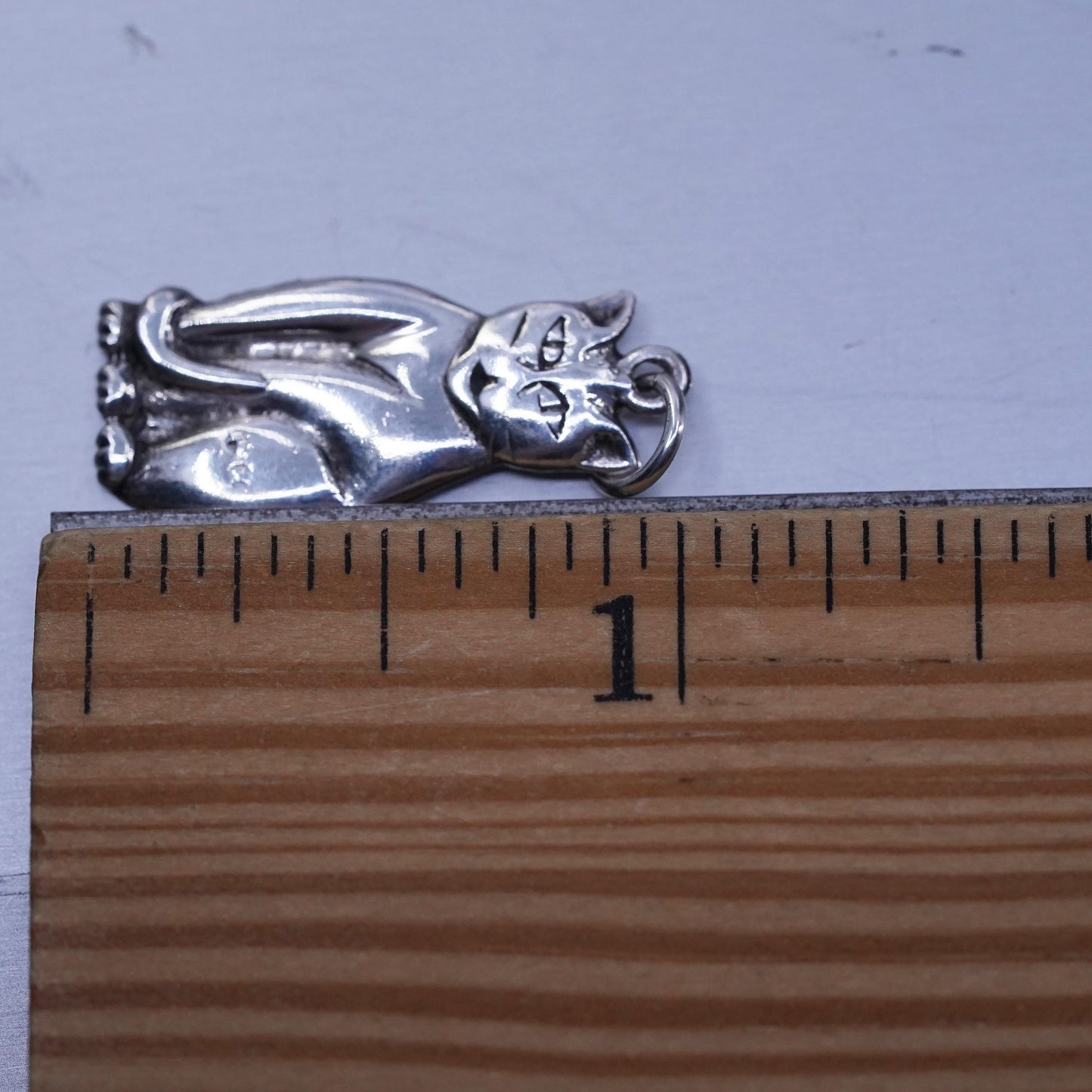 vintage Sterling silver handmade charm, 925 cat kitty pendant