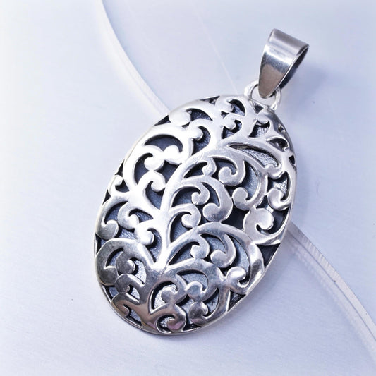 Vintage jewelry sterling 925 silver filigree oval handmade pendant