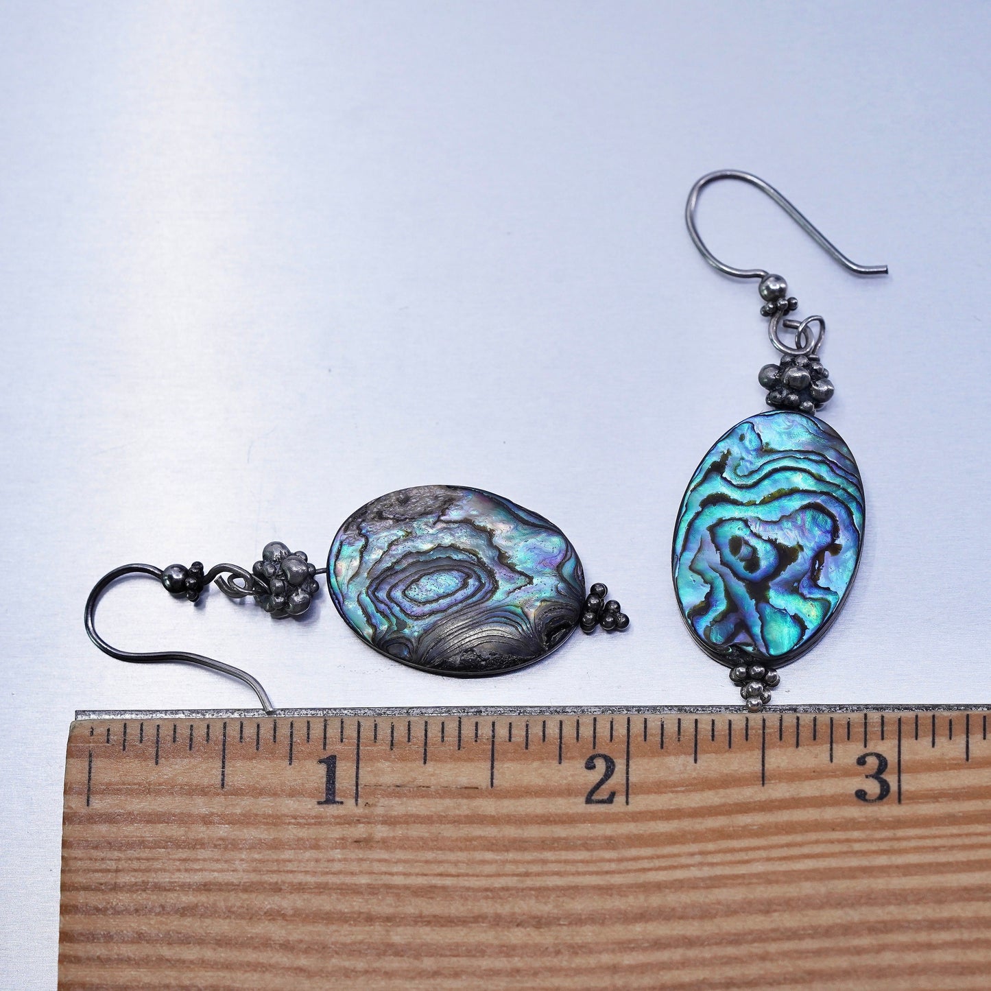 Vintage Sterling 925 silver handmade earrings with oval abalone