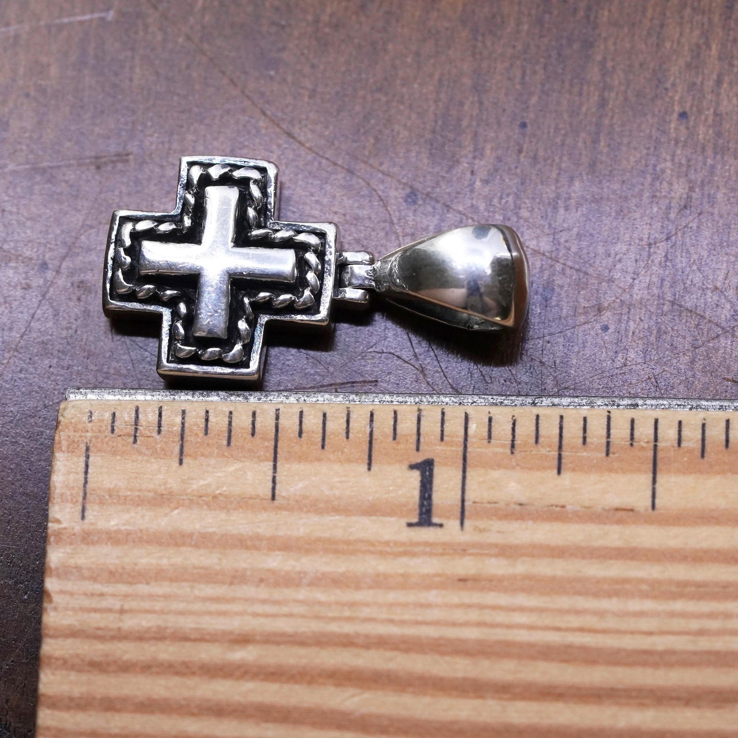 VTG handmade sterling silver, 925 double sided cross pendant mother of pearl