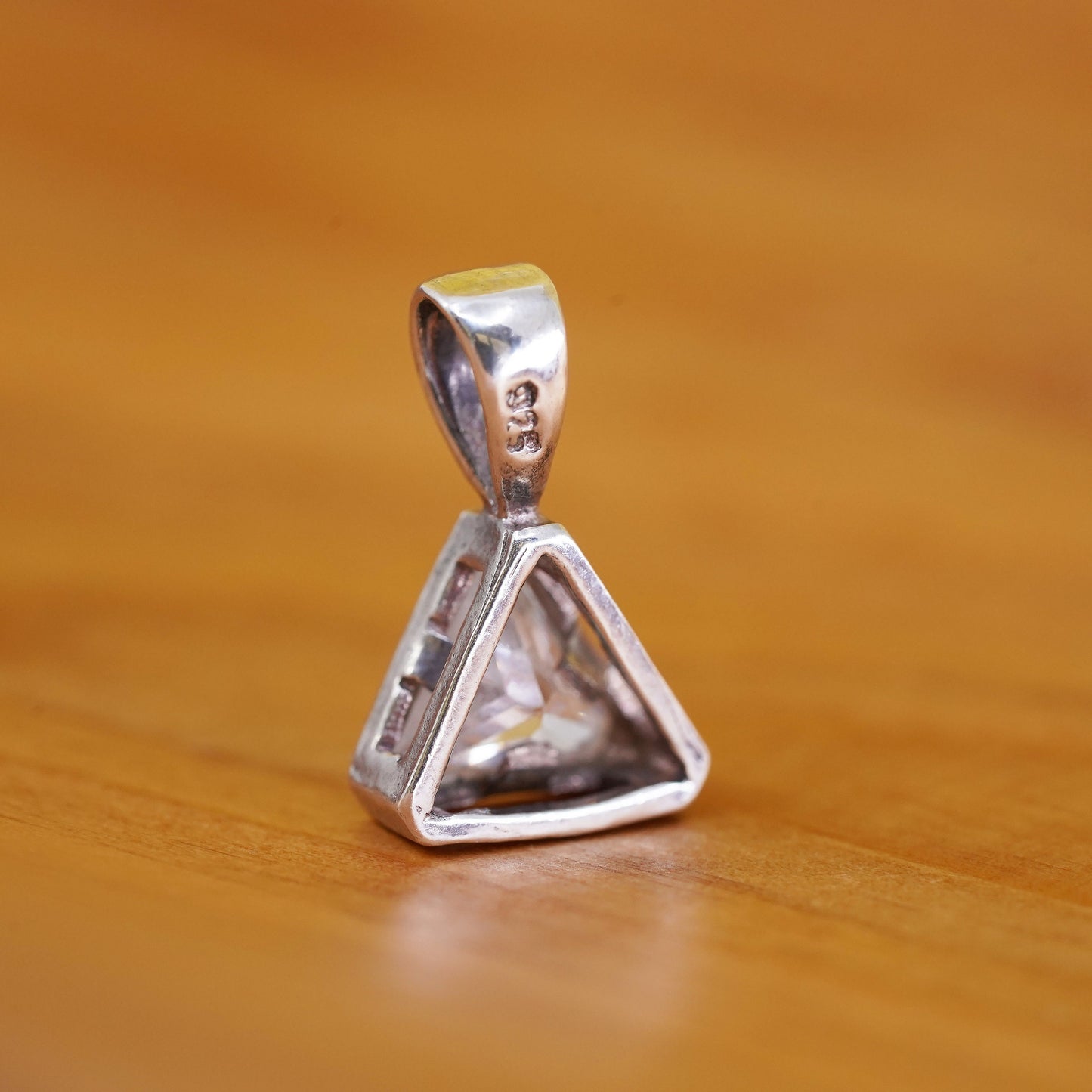 Vintage modern Sterling silver handmade pendant, 925 triangular Pendant with CZ