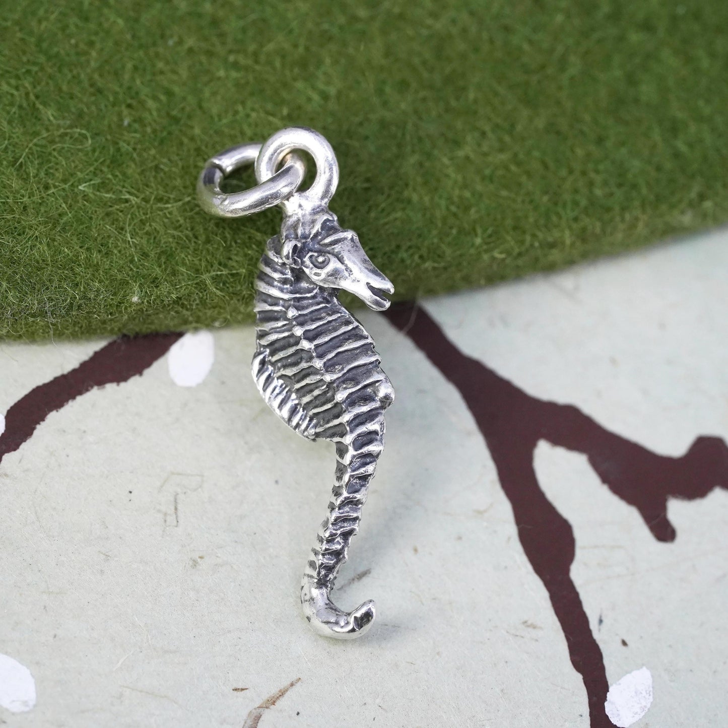 Vintage sterling silver handmade seahorse pendant, 925 silver charm