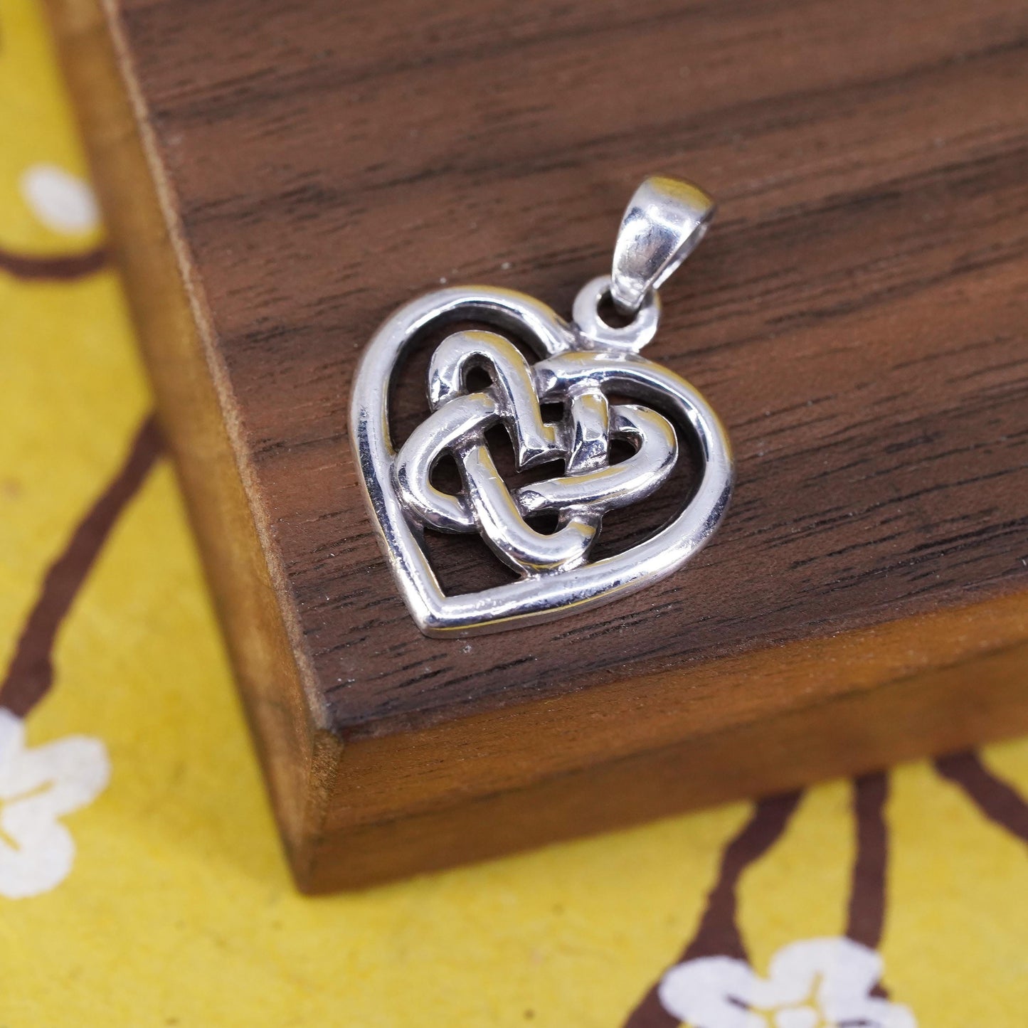 Vintage Sterling silver handmade heart pendant, 925 irish Celtic knot